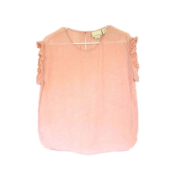 Cynthia Rowley 100% Linen Coquette Soft Girl Pink Flutter Sleeve Blouse SMALL - Picture 1 of 3